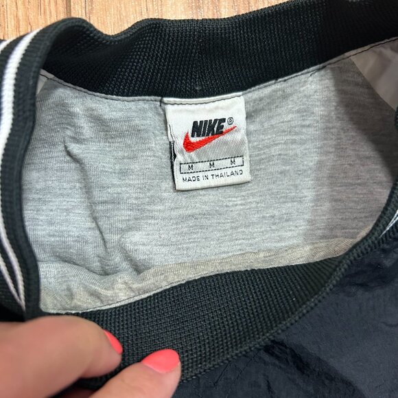 Vintage 90s Nike Pullover Jacket Center Swoosh Logo Size M Black Double Lined - Picture 4 of 6